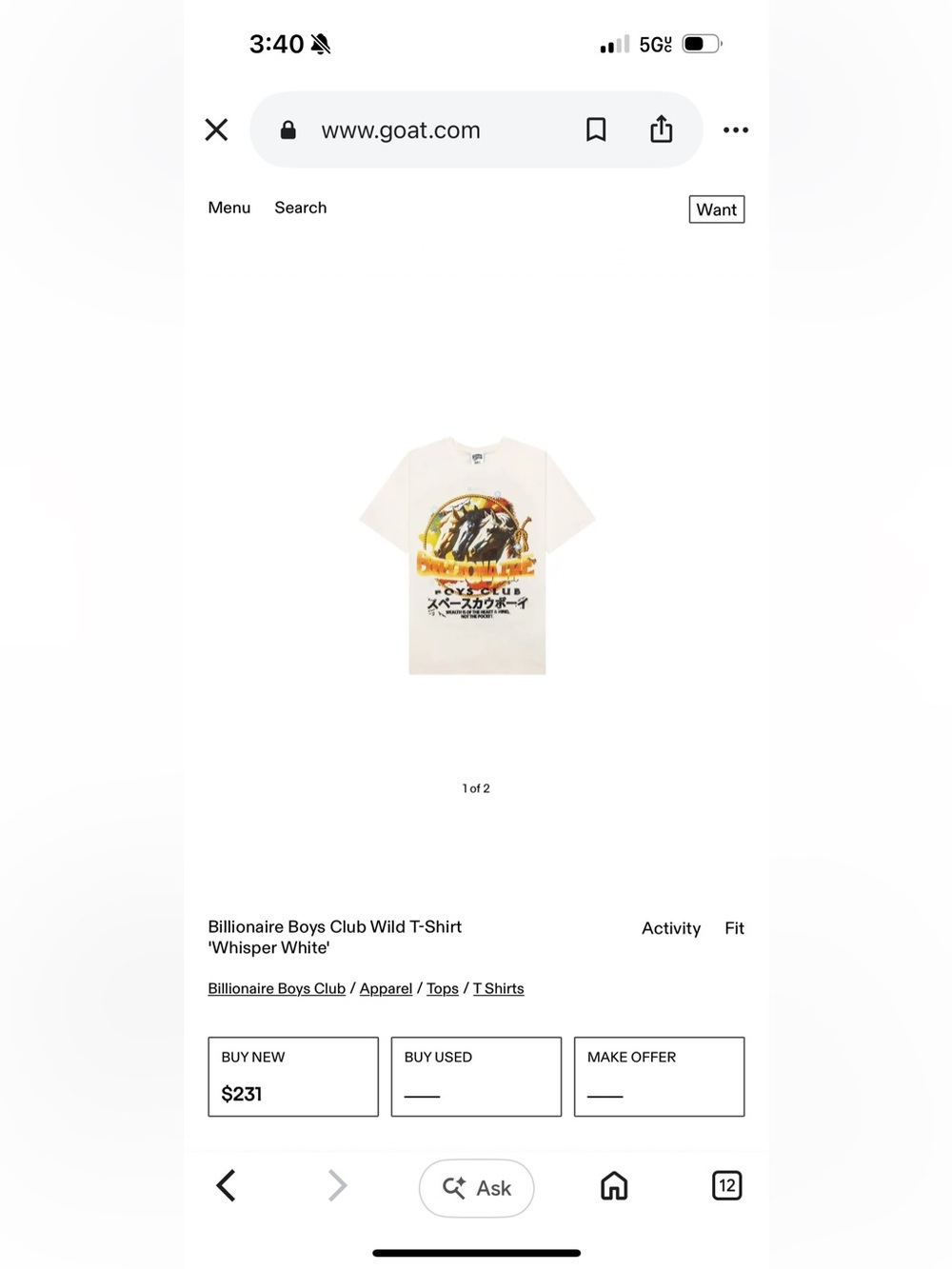 Billionaire Boys Club Wild T-Shirt 'Whisper White'